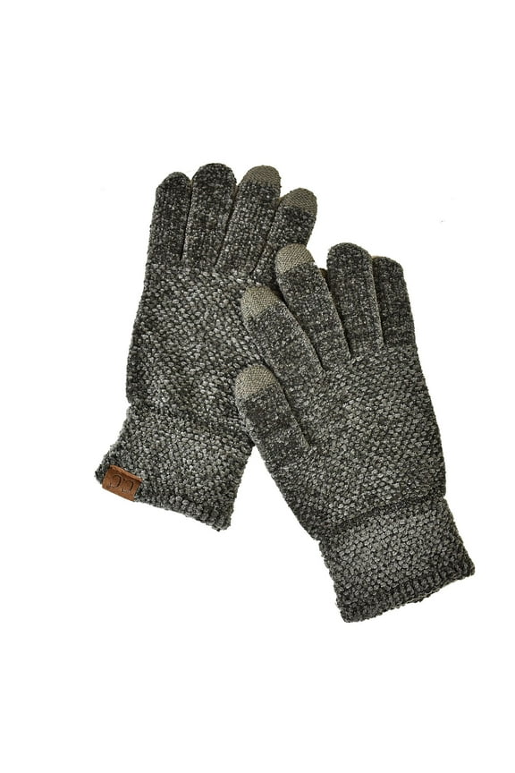 Winter Warm Eco-Friendly Knit Chenille Touchscreen Texting Gloves, Dark Olive