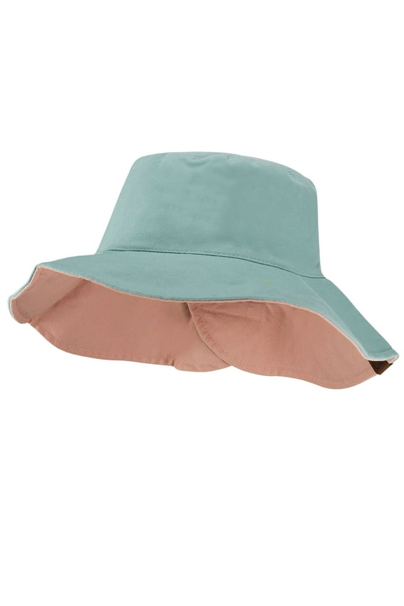 Women's 100% Cotton Crushable Bucket Ponytail Messy Bun Sun Hat Reversible