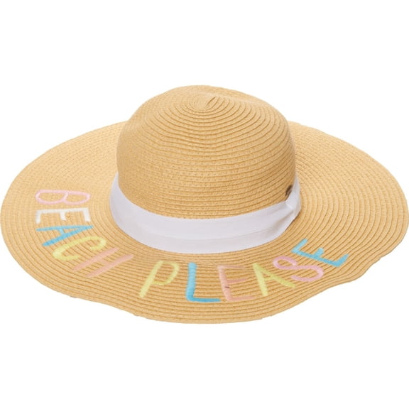 C.C. Women's Beach Please UPF 50+ Wide Brim Paper Straw Hat-Tan