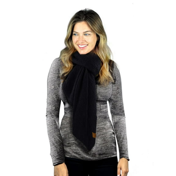 C.C Women's Boucle Knit Bias Cut Whipstitched Edged Long Scarf Wrap, Black