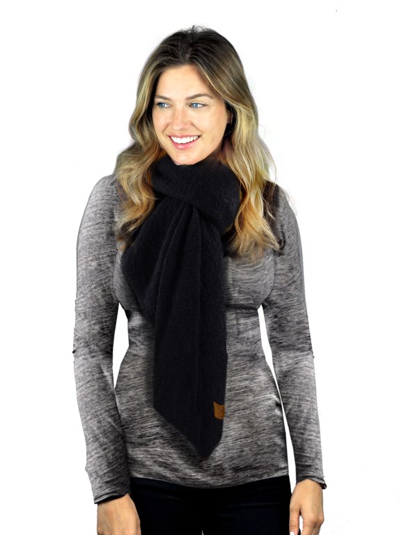 Women's Boucle Knit Bias Cut Whipstitched Edged Long Scarf Wrap, Black