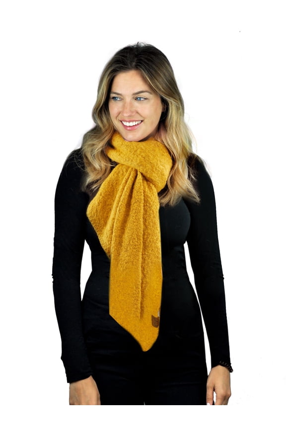 Women's Boucle Knit Bias Cut Whipstitched Edged Long Scarf Wrap, Mustard
