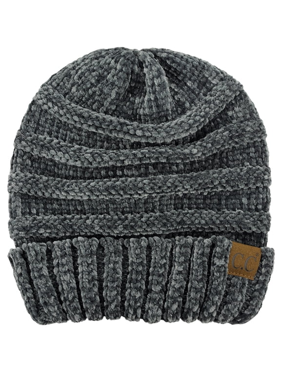 C.C Women's Chenille Oversized Baggy Soft Warm Thick Knit Beanie Cap Hat-Dark Mel Grey