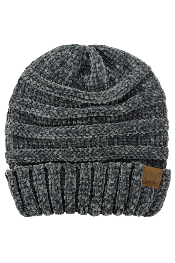 C.C Women's Chenille Oversized Baggy Soft Warm Thick Knit Beanie Cap Hat-Dark Mel Grey