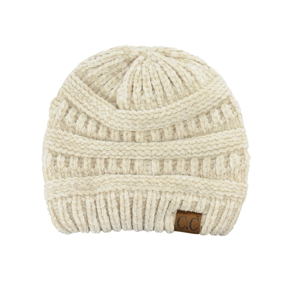 C.C Women's Chenille Soft Warm Thick Knit Beanie Cap Hat-Beige