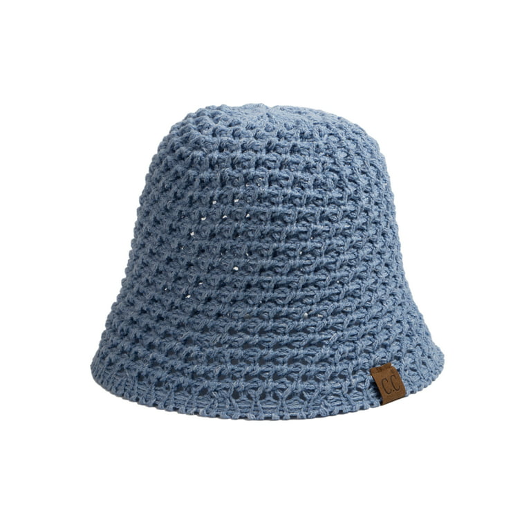 C.C Women\'s Chunky Open Weave Crochet Cloche Bucket Hat, Lt Denim