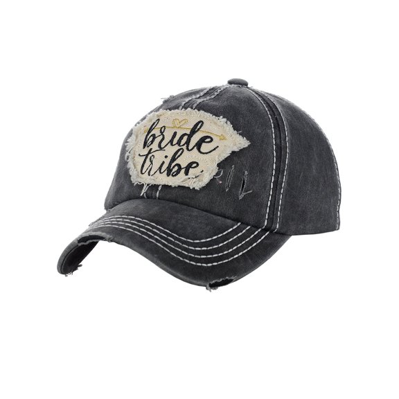 C.C Women's Distressed Vintage Embroidered Patched Bridal Shower Baseball Cap, Bride Tribe/Black