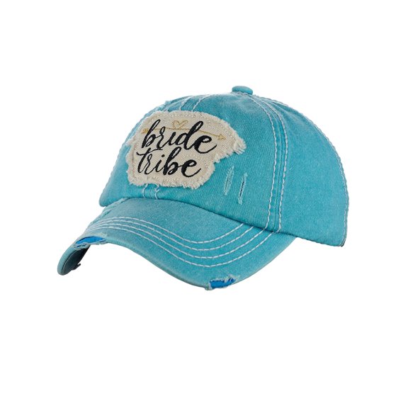 C.C Women's Distressed Vintage Embroidered Patched Bridal Shower Baseball Cap, Bride Tribe/Turquoise