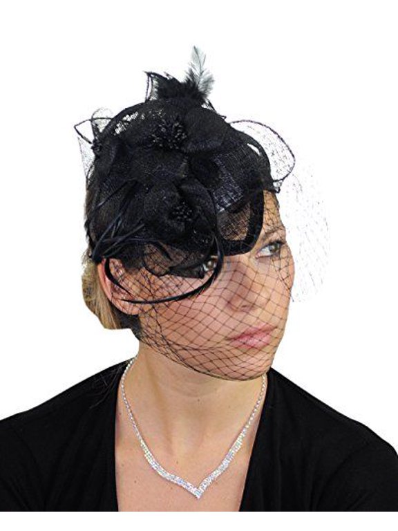 Women's Elegant Cocktail Fashion Mesh Sinamay Fascinator Headband, F09085 Black