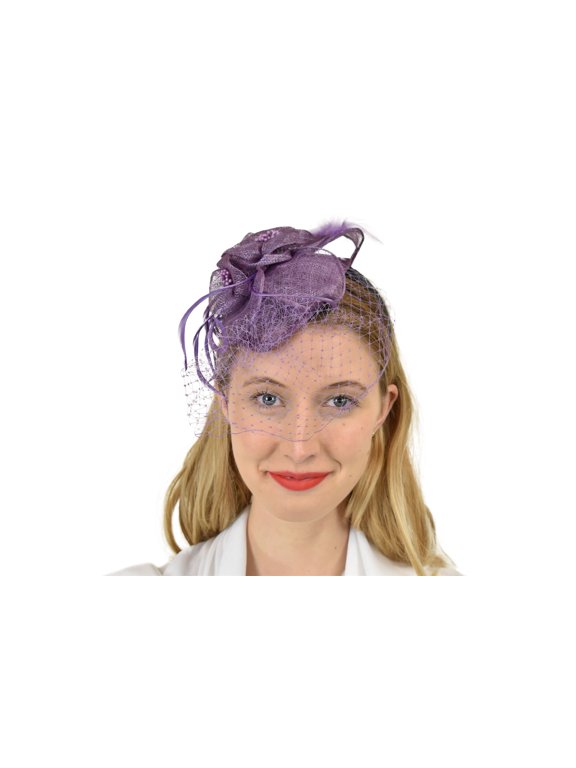 Women's Elegant Cocktail Fashion Mesh Sinamay Fascinator Headband, F09085 Lilac