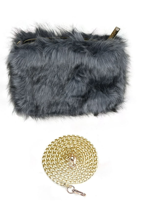 Women's Evening Faux Fur Fuzzy Crossbody Shoulder Bag Clutch Purse, Furry Dark Gray