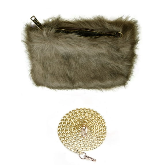 C.C Women's Evening Faux Fur Fuzzy Crossbody Shoulder Bag Clutch Purse, Furry Taupe