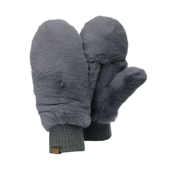 C.C Women's Faux Fur Wrist Length Fingerless Sherpa Lined Convertible Mittens Gloves, Dark Mel Grey