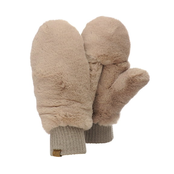 C.C Women's Faux Fur Wrist Length Fingerless Sherpa Lined Convertible Mittens Gloves, Rose