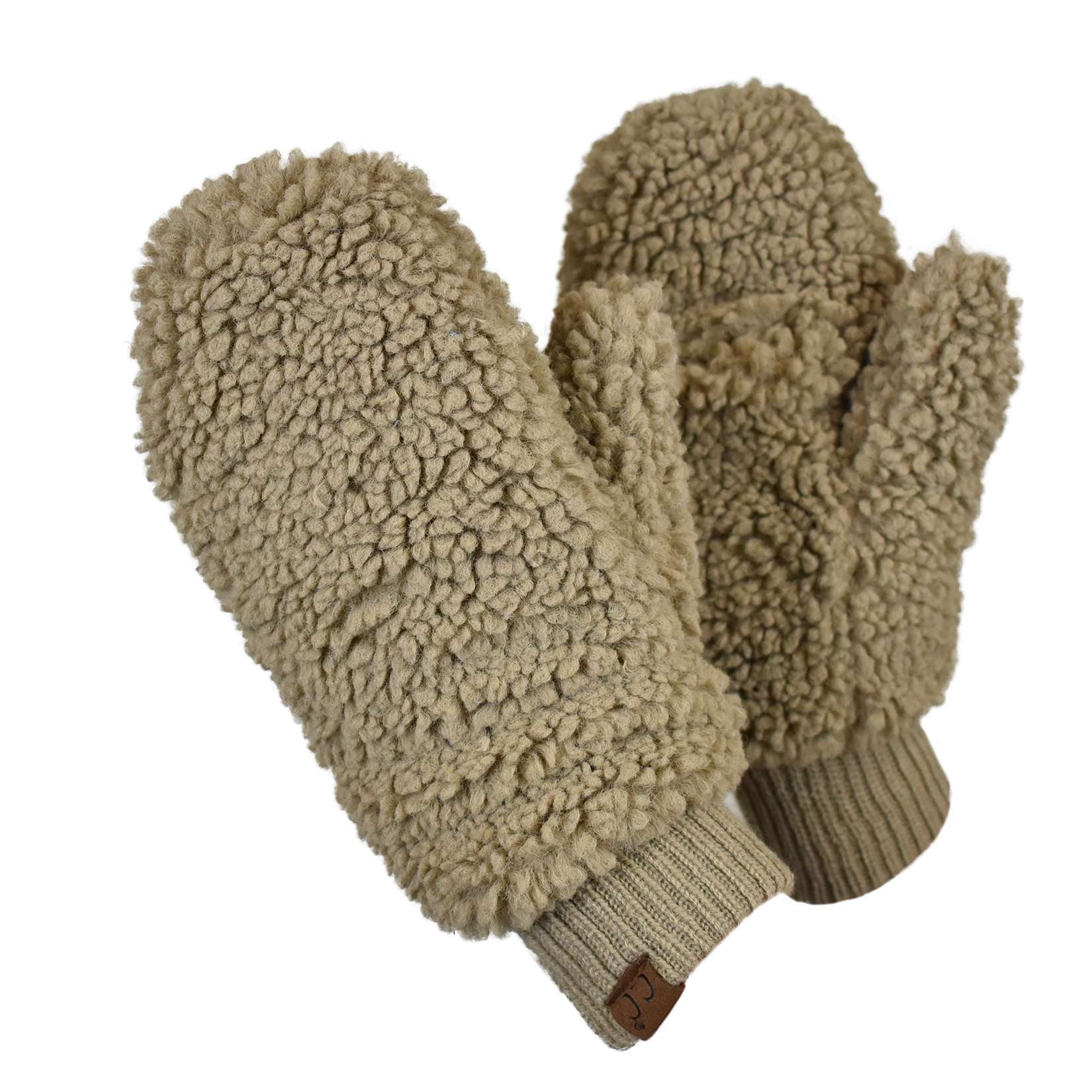 C.C Women\'s Faux Fur Wrist Length Fingerless Sherpa Lined Convertible Mittens  Gloves- Sherpa Dark Camel