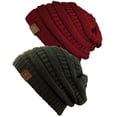 thumbnail image 1 of C.C Women's Knit Beanie Cap Hat (2 PACK), Burgundy/New Olive, 1 of 1
