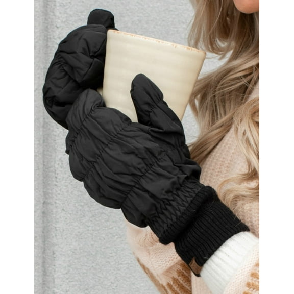 C.C Women's Quilted Winter Mittens Thermal Insulated Gloves for Cold Weather, Black