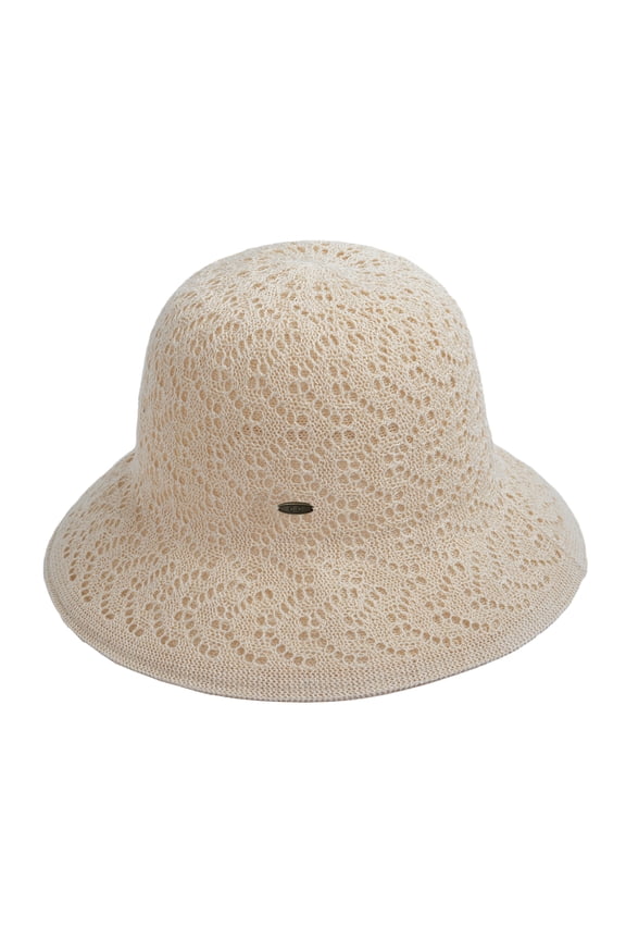 Women's Reversible Cloche Hat with Fancy Eyelet Pattern, Beige