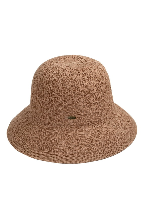 Women's Reversible Cloche Hat with Fancy Eyelet Pattern, Nude