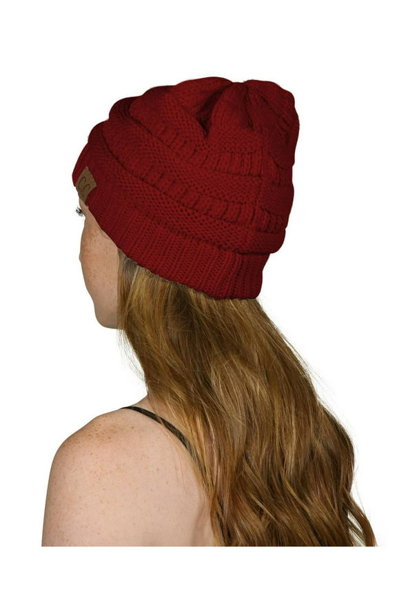 Women's Thick Knit Beanie, Burgundy