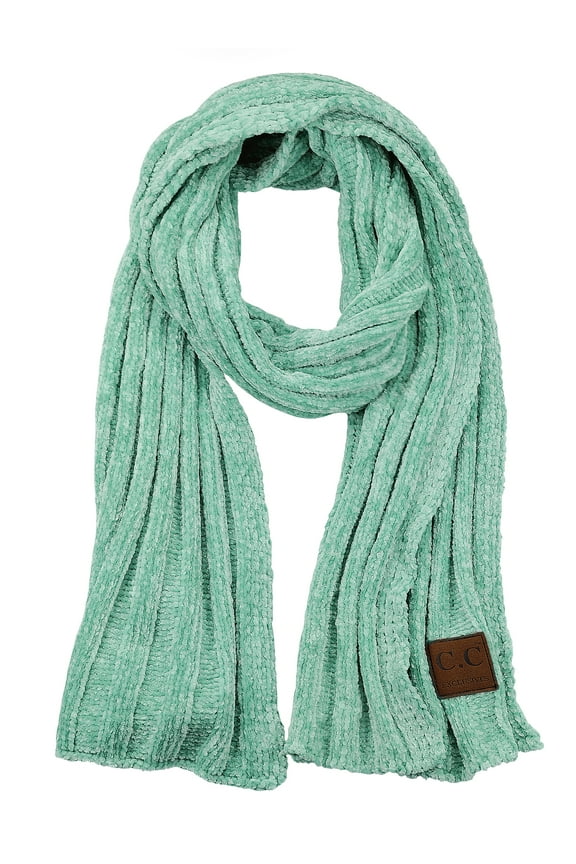 C.C Women's Ultra Soft Chenille Ribbed Thick Warm Knit Shawl Wrap Scarf-Mint