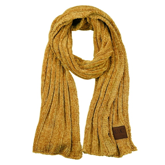 C.C Women's Ultra Soft Chenille Ribbed Thick Warm Knit Shawl Wrap Scarf-Mustard