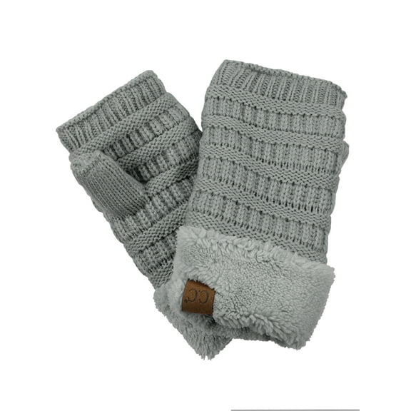 C.C Women's Warm Knit Fingerless Half Finger Fleece Lined Winter Gloves-Light Mel Grey