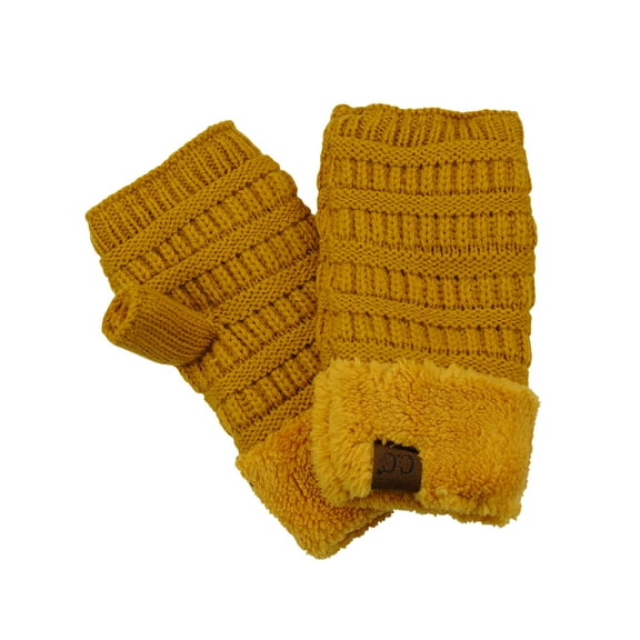 C.C Women's Warm Knit Fingerless Half Finger Fleece Lined Winter Gloves-Mustard