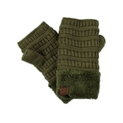 C.C Women's Warm Knit Fingerless Half Finger Fleece Lined Winter Gloves-New Olive
