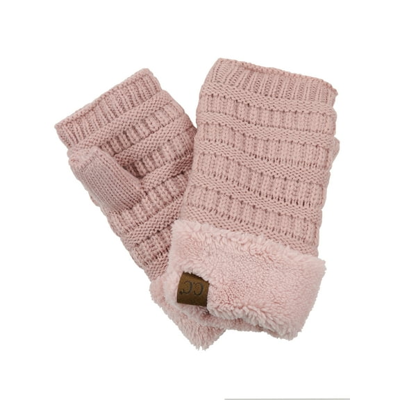 C.C Women's Warm Knit Fingerless Half Finger Fleece Lined Winter Gloves-Rose