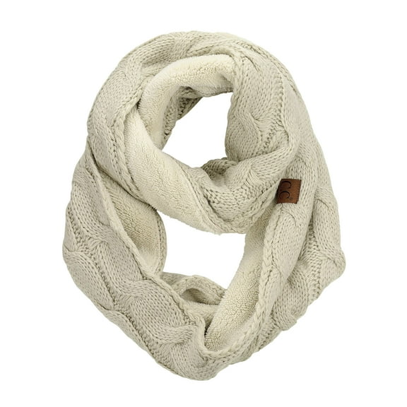 C.C Women's Winter Cable Knit Sherpa Lined Warm Infinity Pullover Scarf, Beige