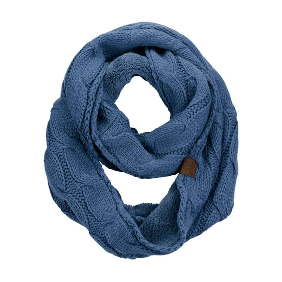 C.C Women's Winter Cable Knit Sherpa Lined Warm Infinity Pullover Scarf, Dark Denim