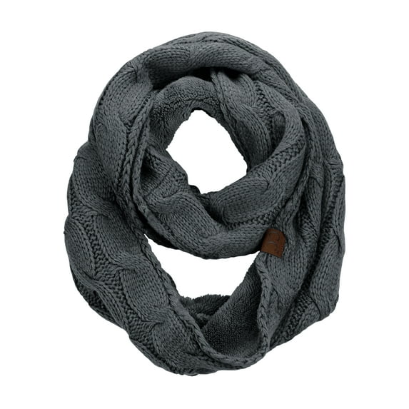 C.C Women's Winter Cable Knit Sherpa Lined Warm Infinity Pullover Scarf, Dark Melange Grey