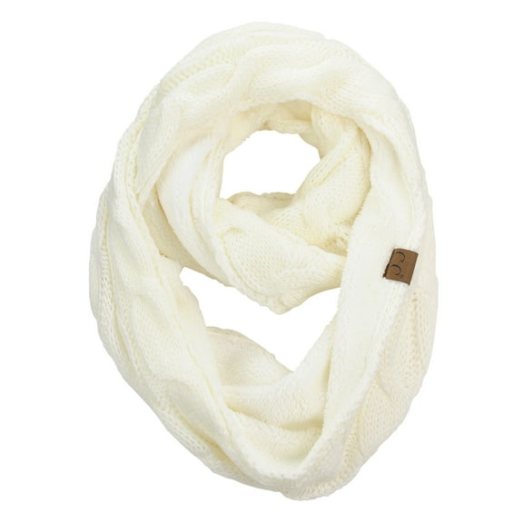 C.C Women's Winter Cable Knit Sherpa Lined Warm Infinity Pullover Scarf, Ivory