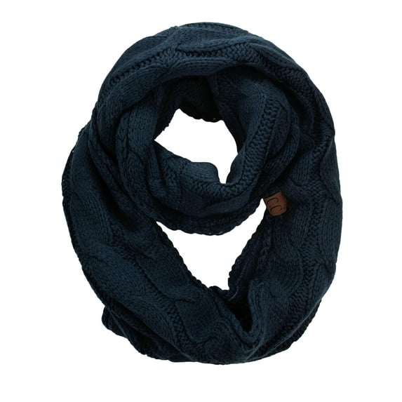 C.C Women's Winter Cable Knit Sherpa Lined Warm Infinity Pullover Scarf, Navy