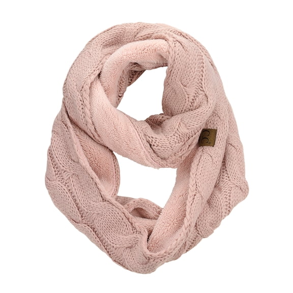 C.C Women's Winter Cable Knit Sherpa Lined Warm Infinity Pullover Scarf, Rose