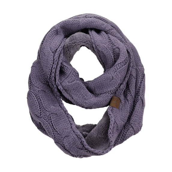 C.C Women's Winter Cable Knit Sherpa Lined Warm Infinity Pullover Scarf, Violet