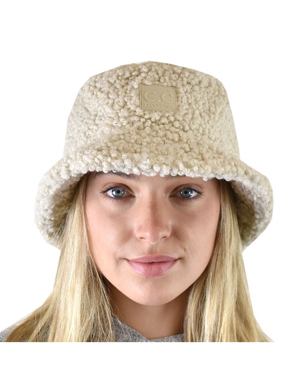 Women's Winter Faux Fur Teddy Style Fisherman Bucket Hat, Beige