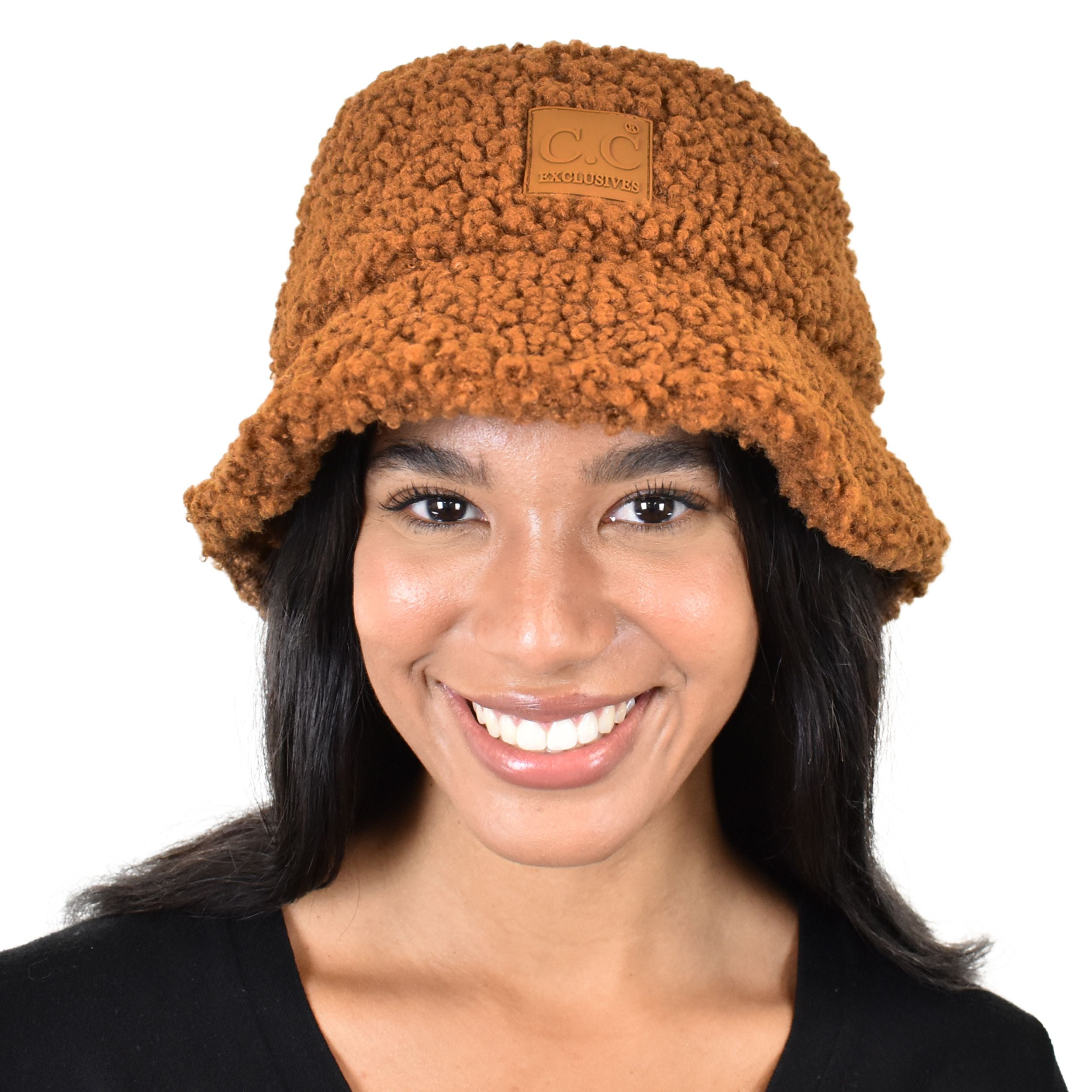 Faux Fur Bucket Hat in Golden Brown Plush Furry Bucket Hat Vintage Cocoa Brown Russet Faux Fur  main image 3