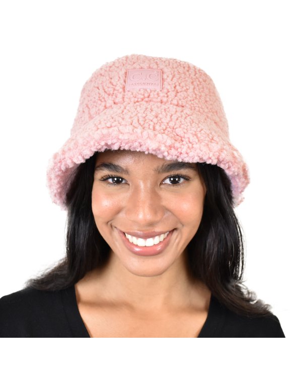 Women's Winter Faux Fur Teddy Style Fisherman Bucket Hat, Rose