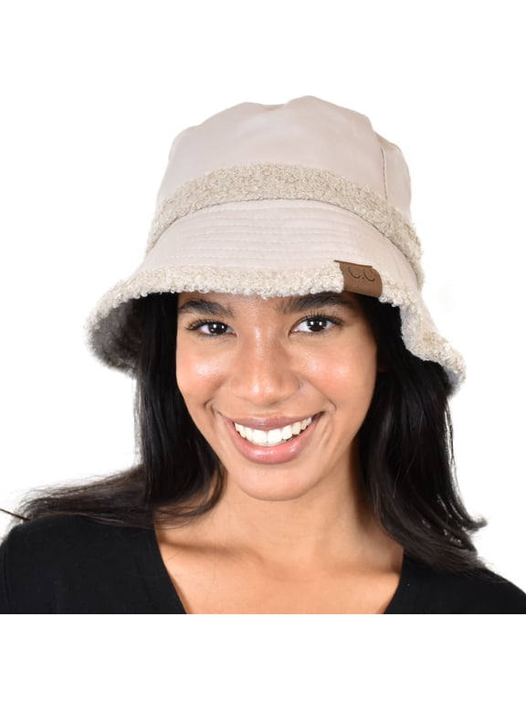 Women's Winter Faux Fur Teddy Style Reversible Fisherman Bucket Hat, Dove