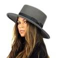 thumbnail image 1 of C.C Wool Wide Brim Porkpie Fedora Hat with Simple Band Accent - Gray, 1 of 5