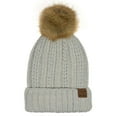 thumbnail image 1 of C.C YJ-820 Thick Cable Knit Hat Faux Fur Pom Pom Fleece Lined Cuffed Beanie, 2 Tone Light Grey, 1 of 1