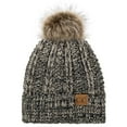 thumbnail image 1 of C.C YJ-820 Thick Cable Knit Hat Faux Fur Pom Pom Fleece Lined Cuffed Beanie, Black/Grey Mix, 1 of 1