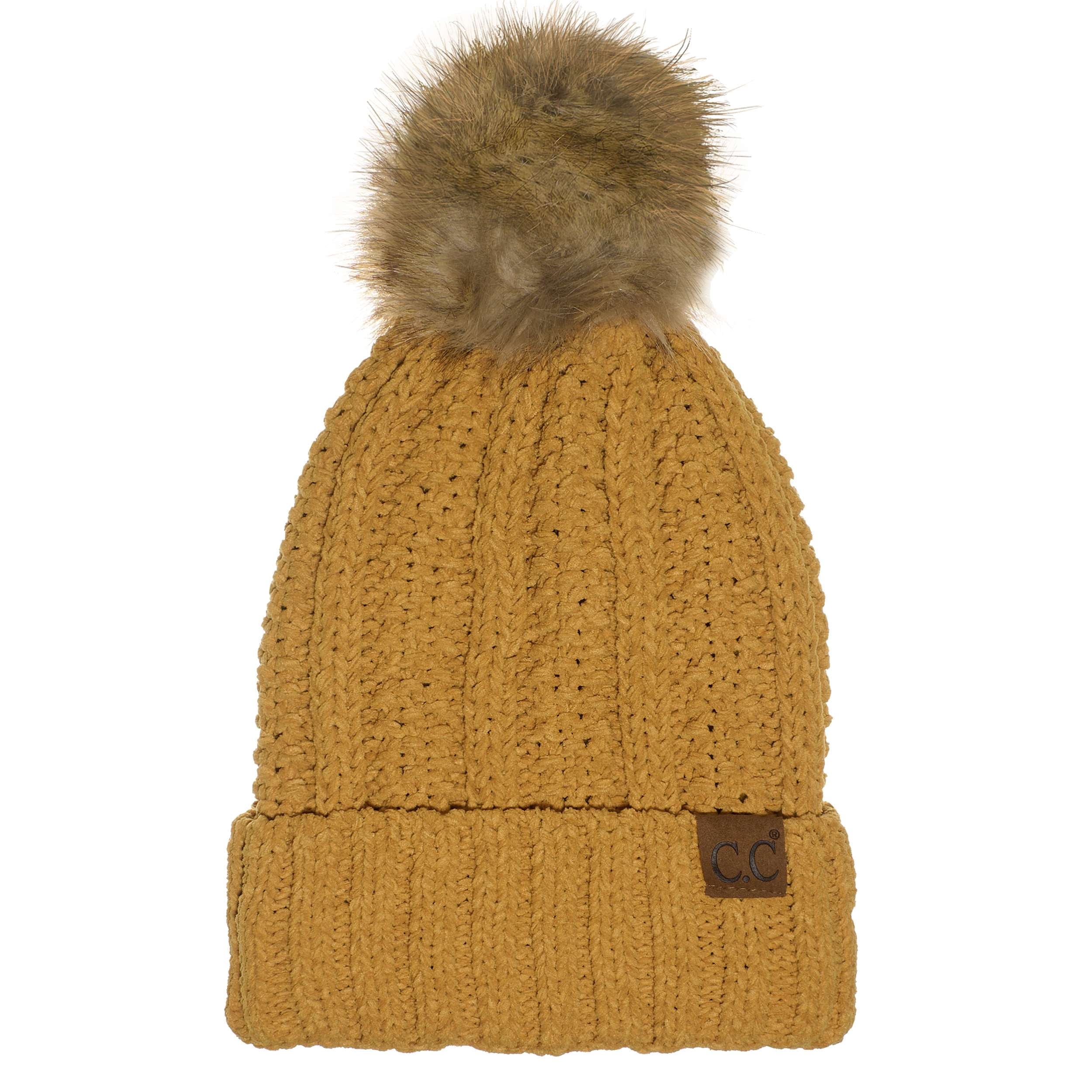 C.C Exclusives Fuzzy Lined Knit Fur Pom Beanie Hat (YJ-820) C.C - Brandclub - C.C Exclusives Fuzzy Lined Knit Fur Pom  main image 4