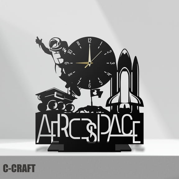 C-CRAFT Aerospace Engineer Metal Modern Desk Clock 10 inch for Home Office Living Room Decor