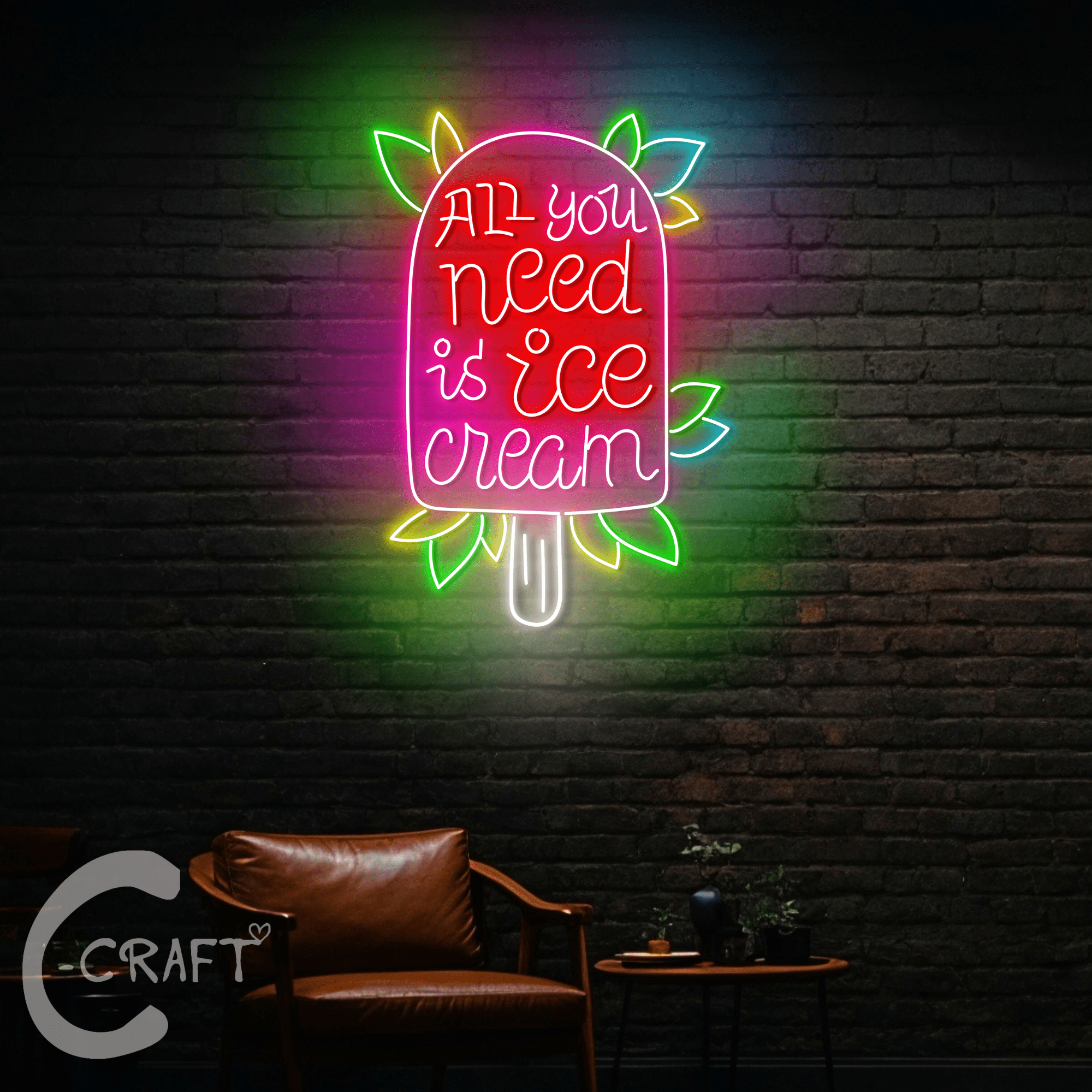CCRAFT All You Need Is Ice Cream Neon Led Light Sign 25 inch for Ice