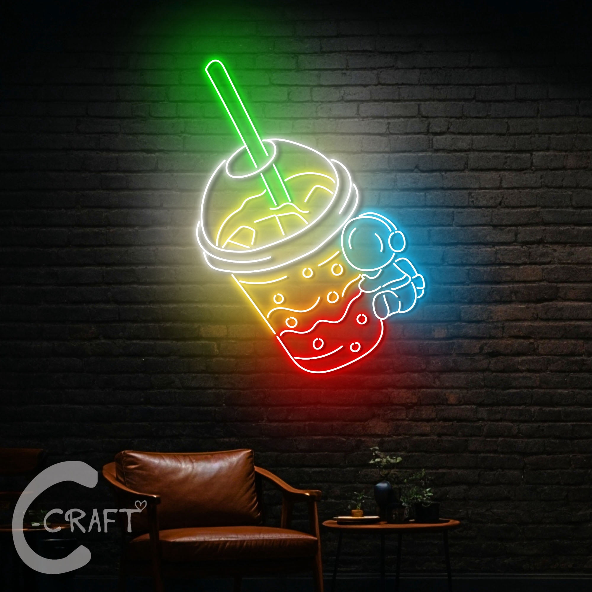 C-CRAFT Astronaut Ride On Boba Tea Neon Led Light Up 40 inch for Boba ...