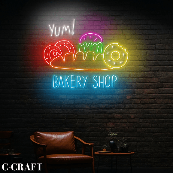 C-CRAFT Bakery Shop Neon Led Light Sign Wall Art for Bread Bakery Cake Shop Decor