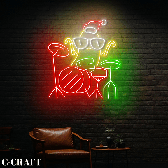 C-CRAFT Banana Drummer Neon Led Light Wall Art for Christmas Drum Band Decor